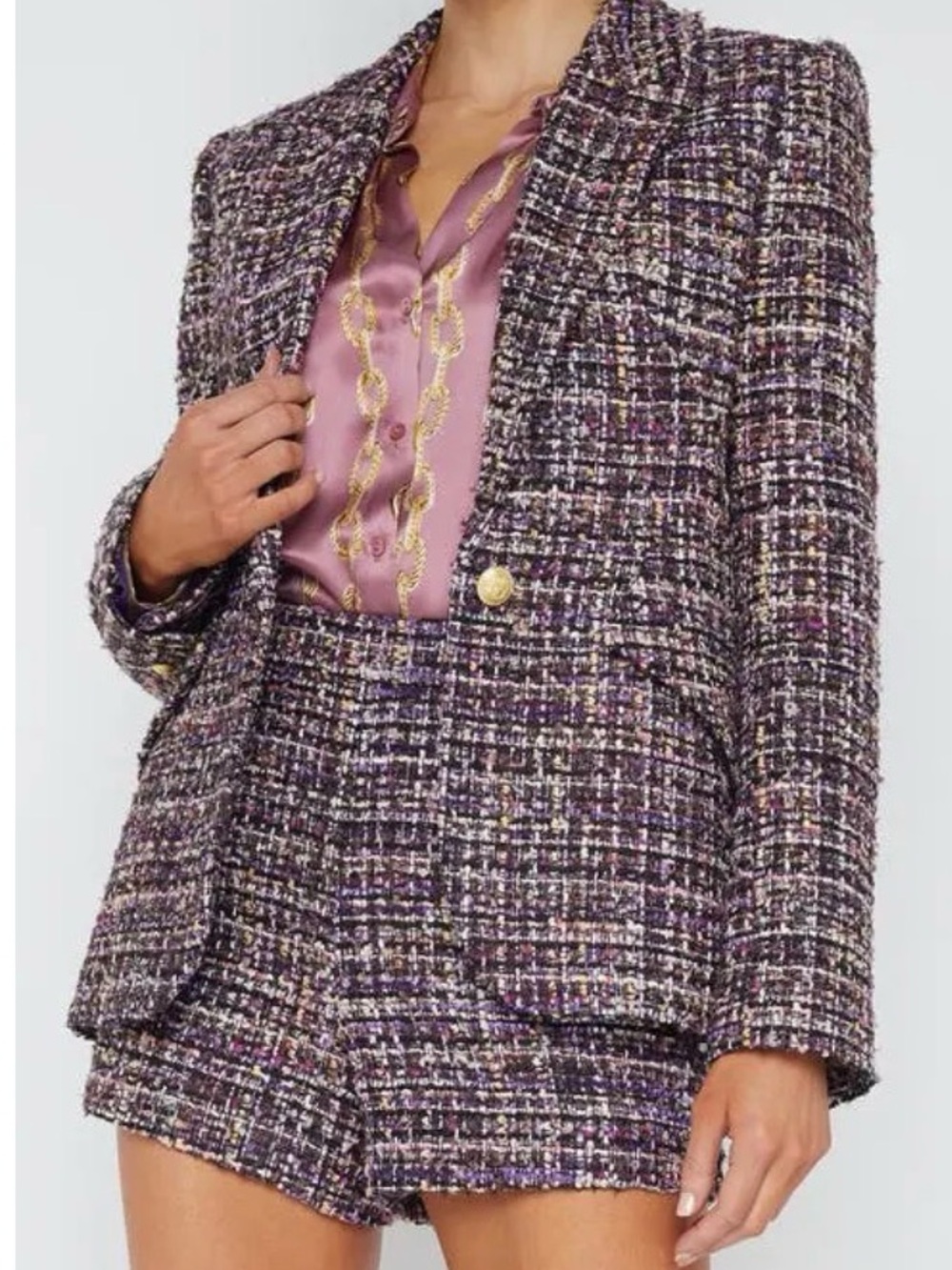 L'Agence Chamberlain Purple Tweed Blazer